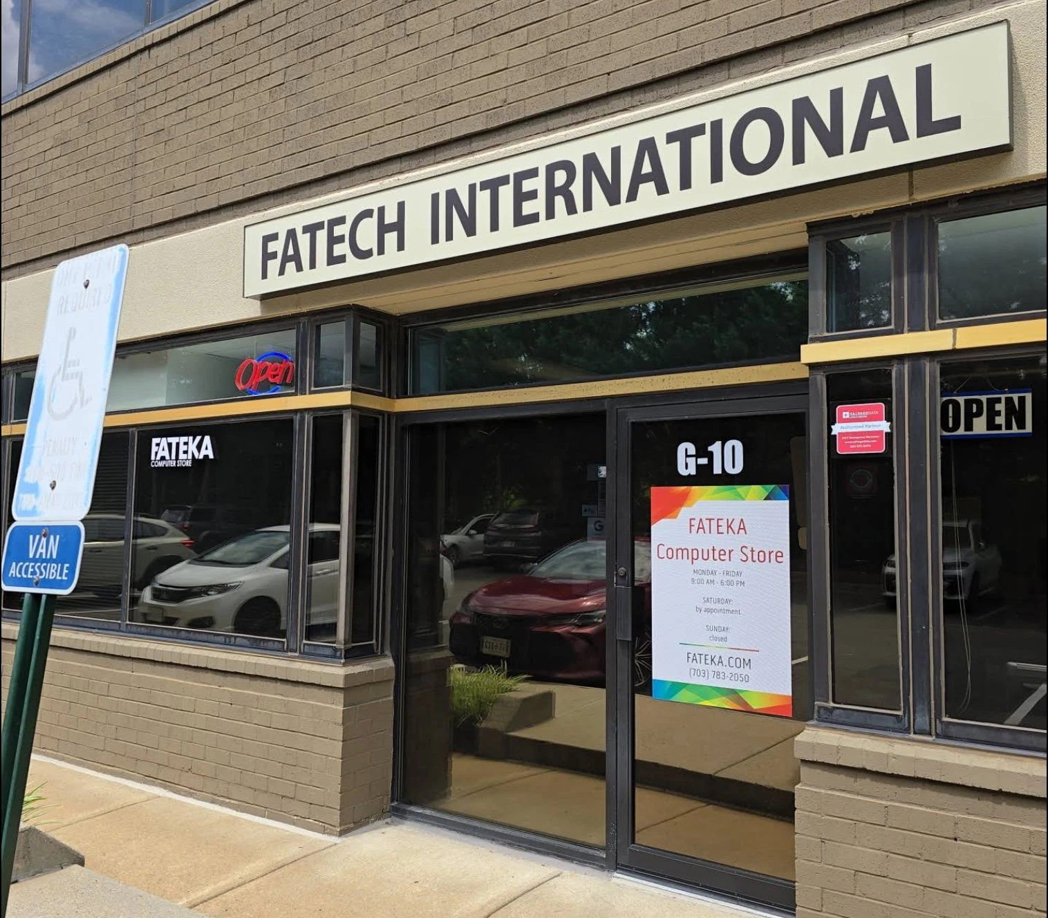 Fateka Computer Store entrance — Suite G-10, 585 Grove Street, Herndon VA